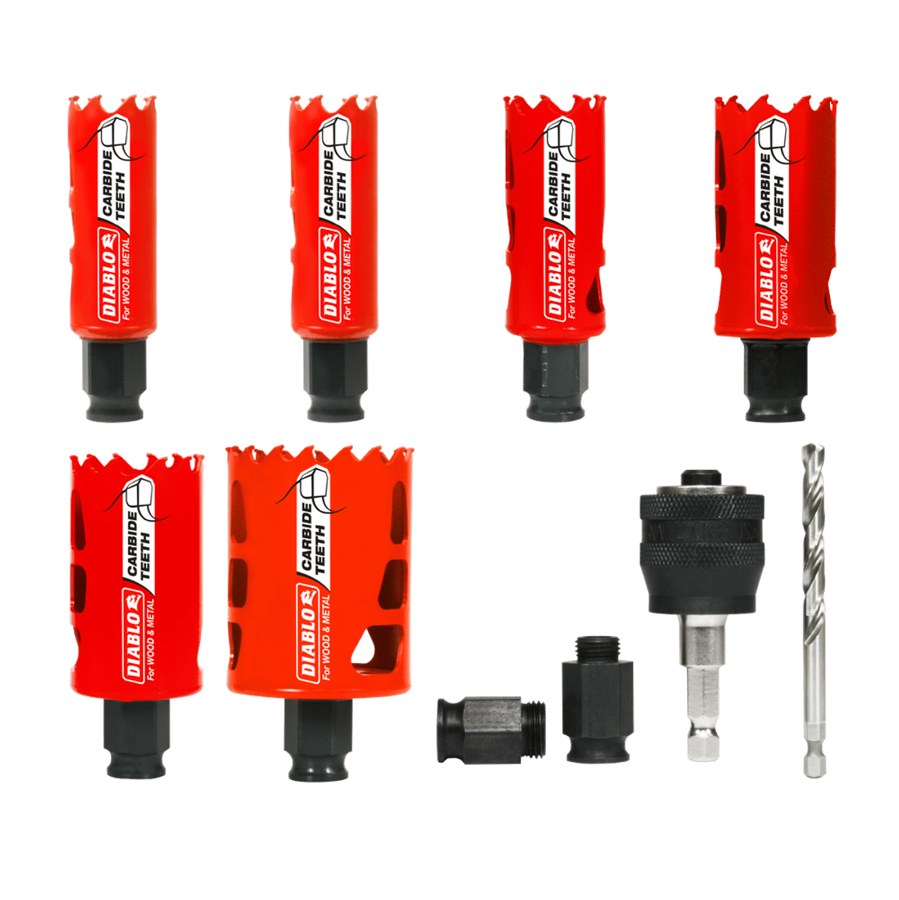 Diablo 9 pc Carbide General Purpose Hole Saw Set (5 Hole Saws, 1 Mandrel, 1 Pilot Bit, 2 Adaptor Nuts)
